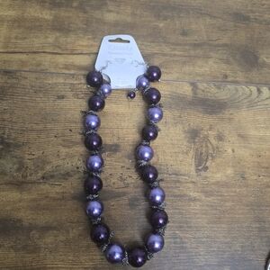 New Kissaka Purple Beaded Necklace And Earring Set